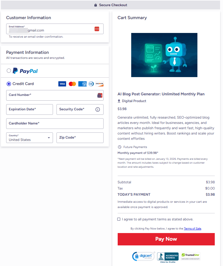 BlogAndPost-AI-Post-Generator-Secure-Checkout-Page